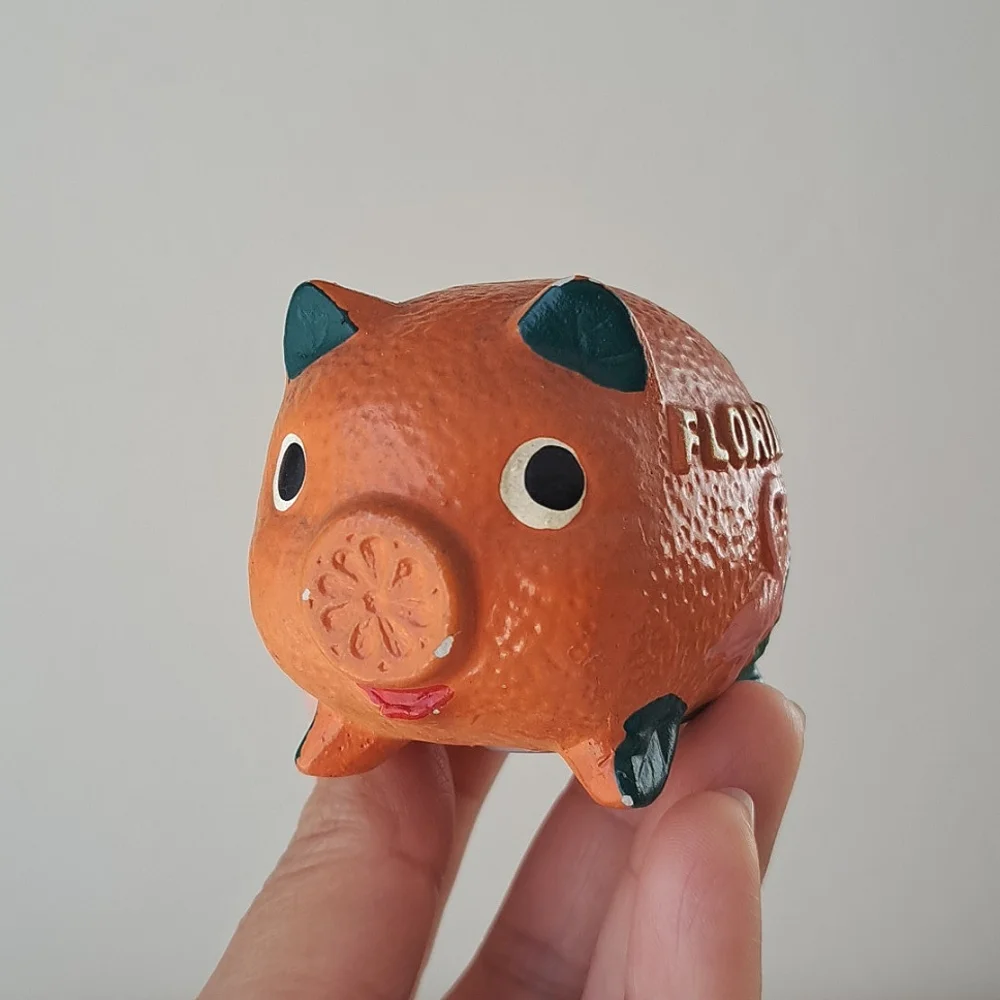 Vintage Japan Ceramic Florida Orange Fruit Pig Salt & Pepper Shakers Kitsch
